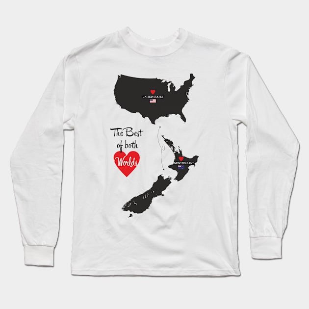 The Best of both Worlds - United States - New Zealand Long Sleeve T-Shirt by YooY Studio